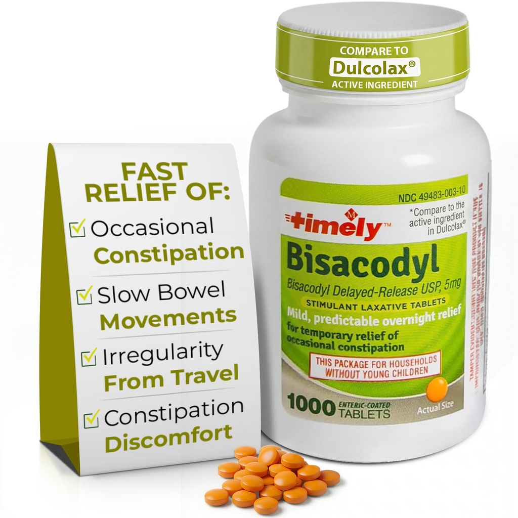 Časově Laxativní Bisacodylum 5mg tablety - Stimulační laxáty pro zácpu rychle působící & Gentle - noční zácpa Relief pro dospělé - 1000 tablet