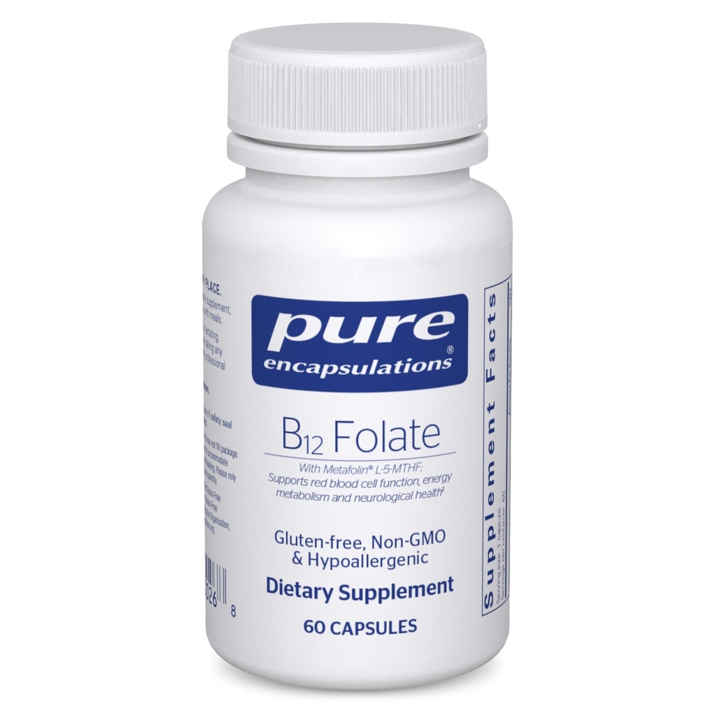 Čisté enkapsulace B12 Folát - Energetický dodatek k podpoře Nervy, Energetický metabolismus a kognitivní podpora * - s vitaminem B folát jako metafolin - 60 Kapsle
