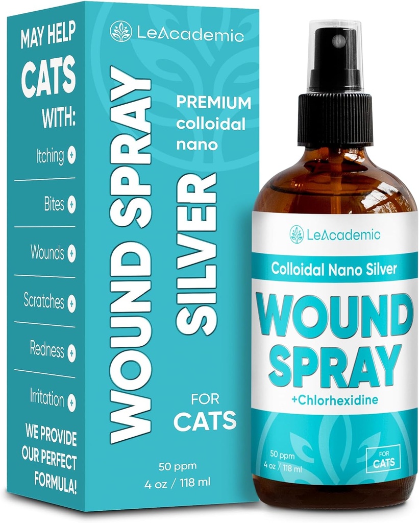 Kočka Wound Care Spray je perfektní s Cat Cone Côte 124; Nano Silver + Chlorhexidin ve složení 124; Bites, škrábance, červenost, Irritation, a sutures po chirurgii 124; 4 Oz