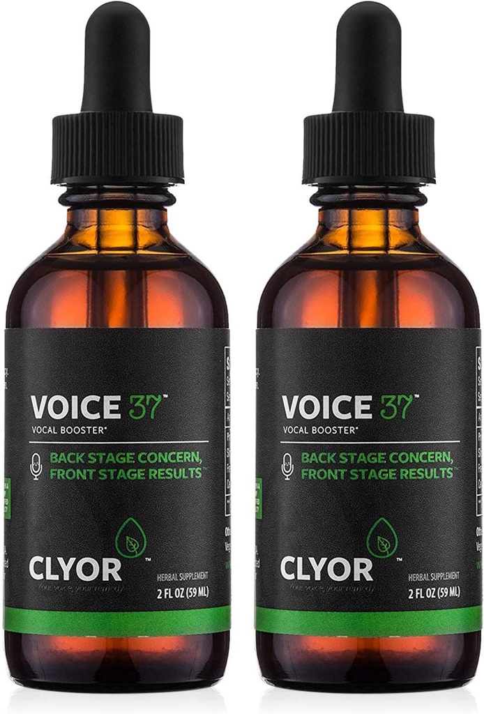 CLYOR Voice37 - Voice Remedy - 2 Pack All Natural Herbal Vocal Booster Formule Lubricate Soothe a Relieve Harsenesse Suché Itchy Throat - Enhance Singing and Speaking - 2 oz - VOICE37