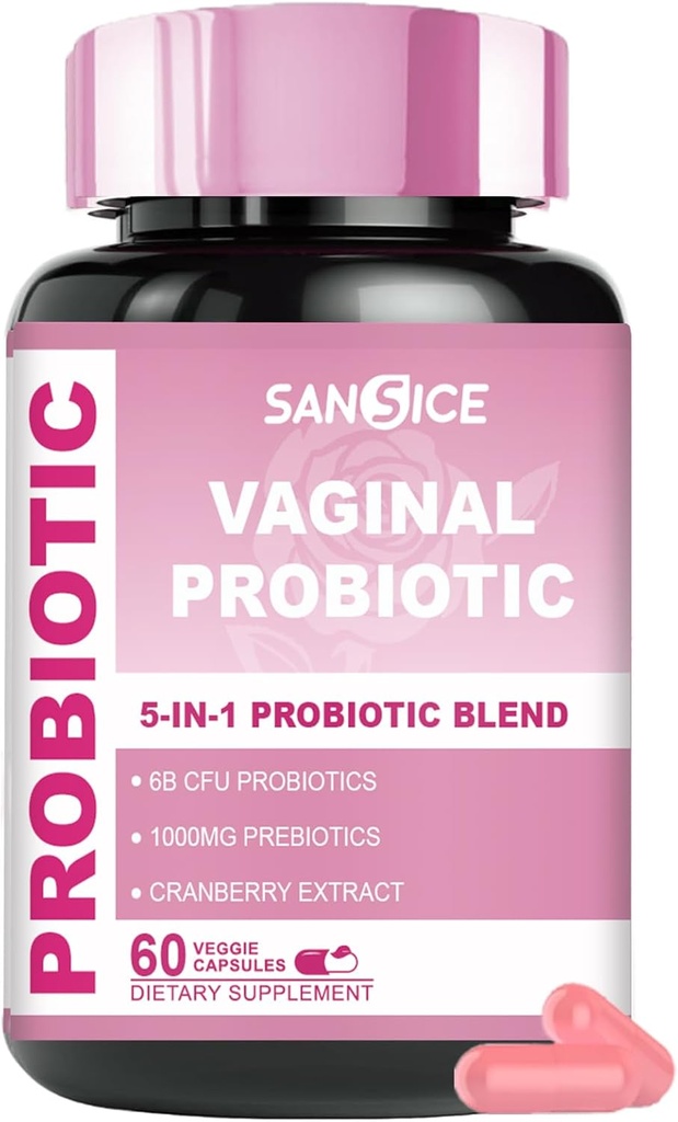 Vaginální doplněk probiotika pro ženy, 70 mg Ženské V- Probiotické směsi (6B CFU), Lactobacillus s Prebiotic & Cranberry Extract pro Vaginální zápach, pH Balance, Organic Prebiotic dodatek (60 Kapsle)