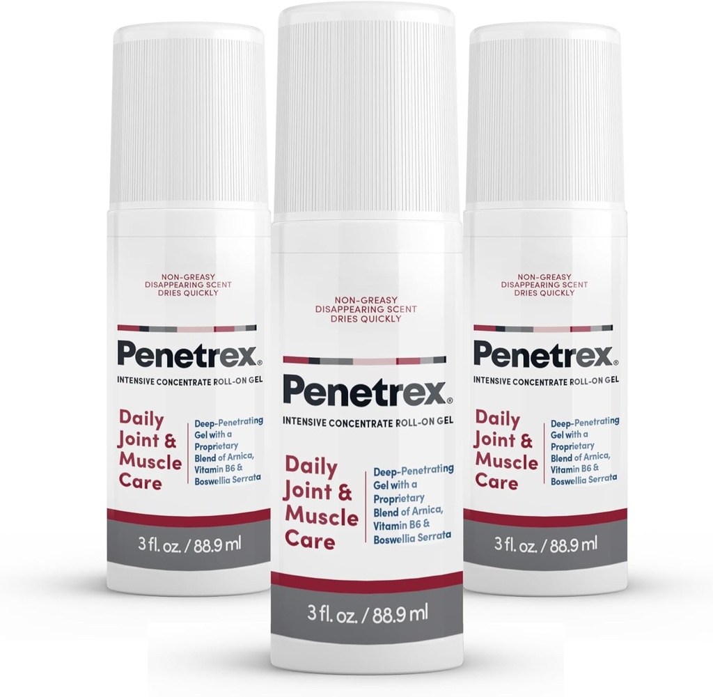 Penetrex Joint & Muscle Therapy - Soothing Gel for Back, Neck, Hands, Feet - Premium All Body Rub with Arnica, Vitamin B6 & MSM - 3oz Roll On Gel (3-Pack)