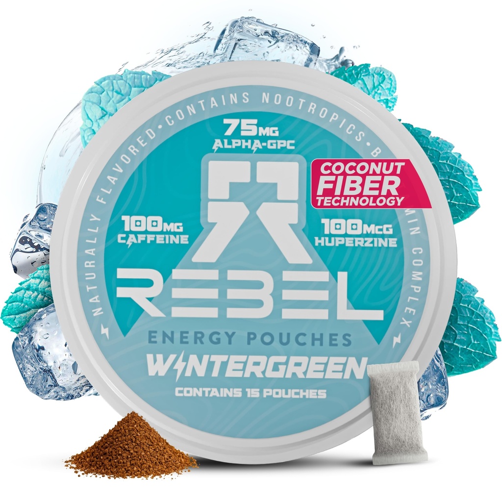 Nootropic Energy Caffeine Pouches • 100mg Caffeine • Alpha GPC • Huperzin A & Essential Vitamins • Sugar- Free • Coconut Fiber Technology • Wintergreen Flavor • 15 Pouches per can (balení po 1)