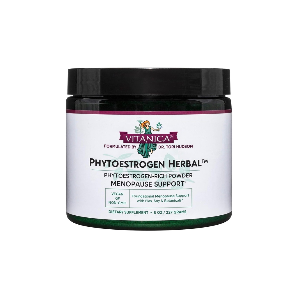 Vitanica Phytoestrogen Herbal Non- GMO PMS, Menopauza Relief Dodatek pro ženy, Hormon Balance, Noční poty a horké Flash Relief, Soy Isoflavones, Vegan, Powder 8 Oz (Phytoestrogen Herbal)