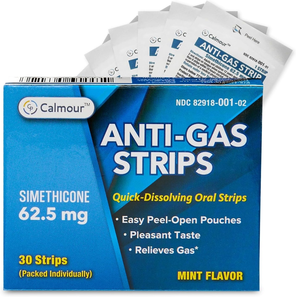 Anti Gas Relief 30 Strips CLAS124; Mint Flavor Oral Disolvable Anti Bloating Relief Strips CLAS124; Rapid Gas Relief pro dospělé 124; Efektivní Bloating Relief pro ženy CLAS124; Simethicone Anti Bloating pro ženy