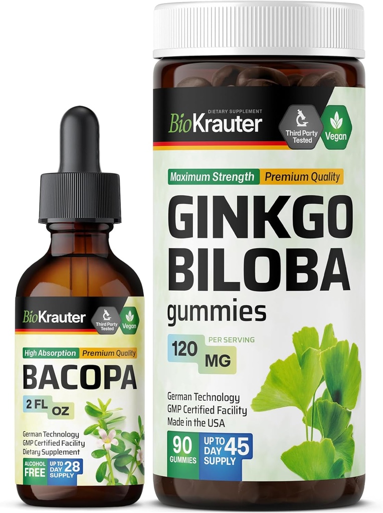 BIO KRAUTER Bacopa tinktura 2 Fl. Oz. & Ginkgo Biloba 90 Gummies