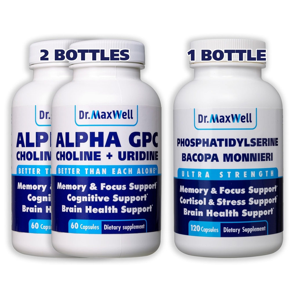 Alpha GPC & Uridin 2X 60 Kapsle + Fosfatidylserin & Bacopa 1x 120 Kapsle, 2 měsíce Dodávka