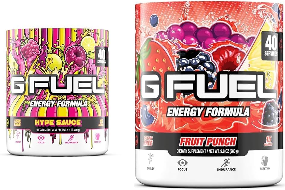 G palivo Hype Sauce Energy Powder, bez cukru, čistý kofein Focus dodatek, vodní mix & ovocný punč Tub (40 Služeb) Elite Energy a Endurance Formule, 9.8 oz (280g)