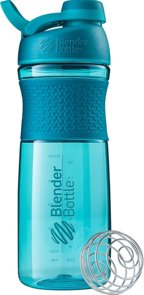 BlenderBottle SportMixer Bottle Perfect for Protein Shakes and Pre Workout, 28- Ounce, Teal