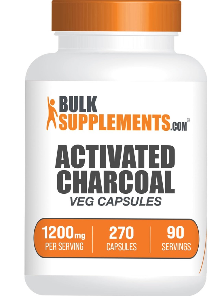 BulkSupplements.com Aktivované Charcoal Kapsle - Kokosové Charcoal, Aktivní Charcoal pro podporu ledvin, Aktivní Charcoal Pills - Vegan, 3 Kapsle per Serving (1200mg), 270 Veg Kapsle