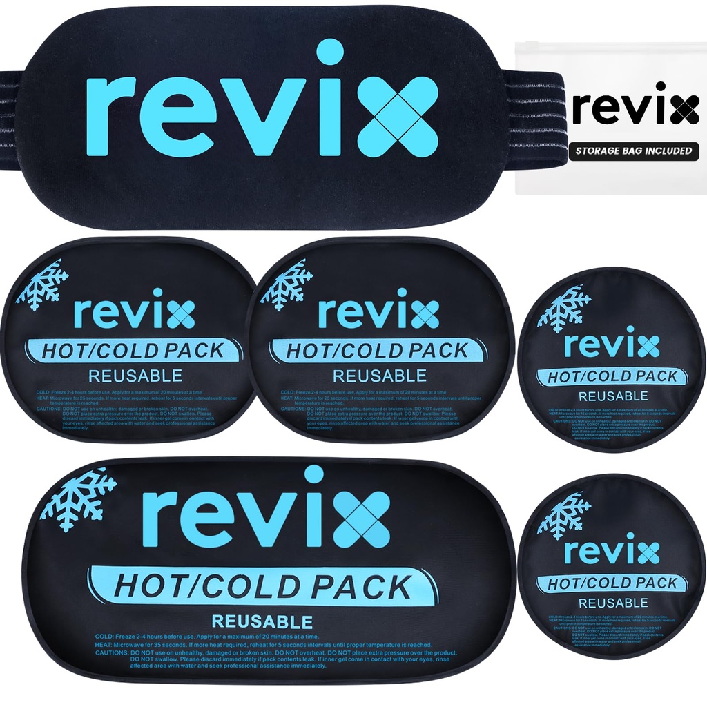 REVIX ledové balíčky pro zranění opakovaně použitelné, 5- kus Set teplé a studené gel led balení pro spojky, svalovina, Post- Workout zotavení, nastavitelné a flexibilní chladicí mísy pro kolena, záda, ruce a krk