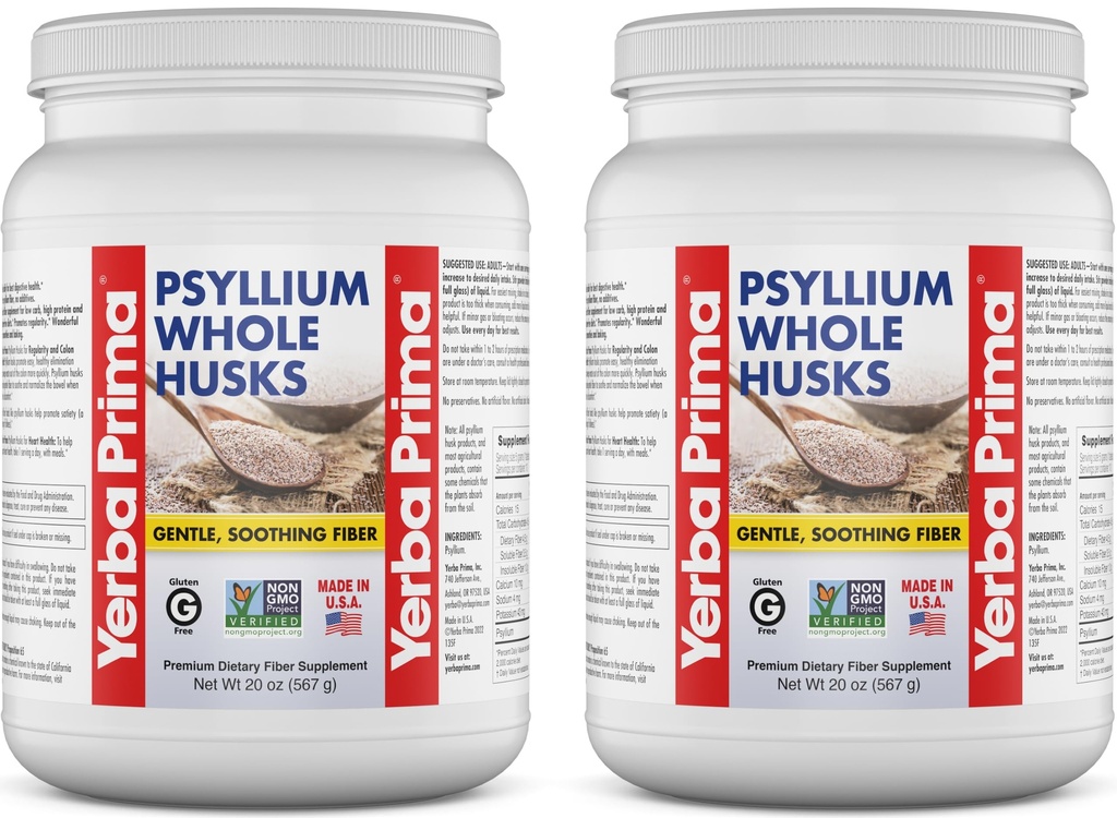 Yerba Prima Celý Psylium Husk Fiber dodatek 20 oz (Balení po 2) - Vegan, gluten Free, Non- GMO