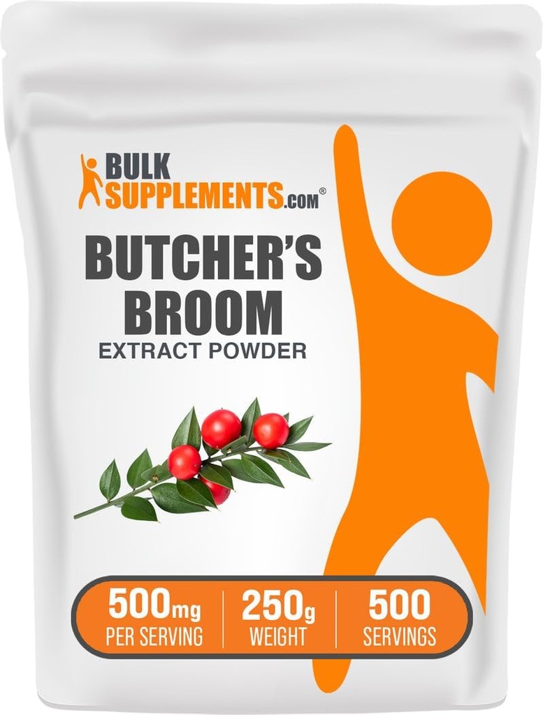 BulkSupplements.com Butcher 's Broom Extract Powder - Butchers Broom, Bylinný dodatek - Vegan & gluten zdarma, 500 mg na Serving, 250g (8.8 oz) (Balení po 1)
