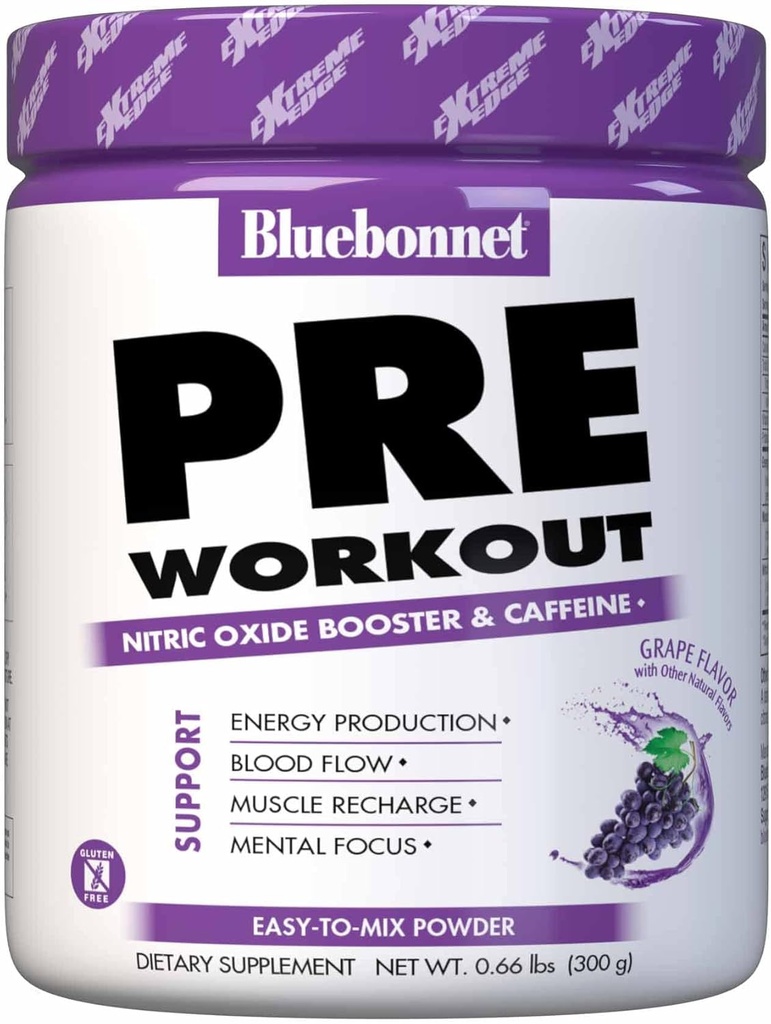 BlueBonnet Nutrition Extreme Edge Pre cvičení, Zvyšuje hladinu oxidu dusnatého (NO) - 30 Služeb, Grape Flavor, 10.56 Oz