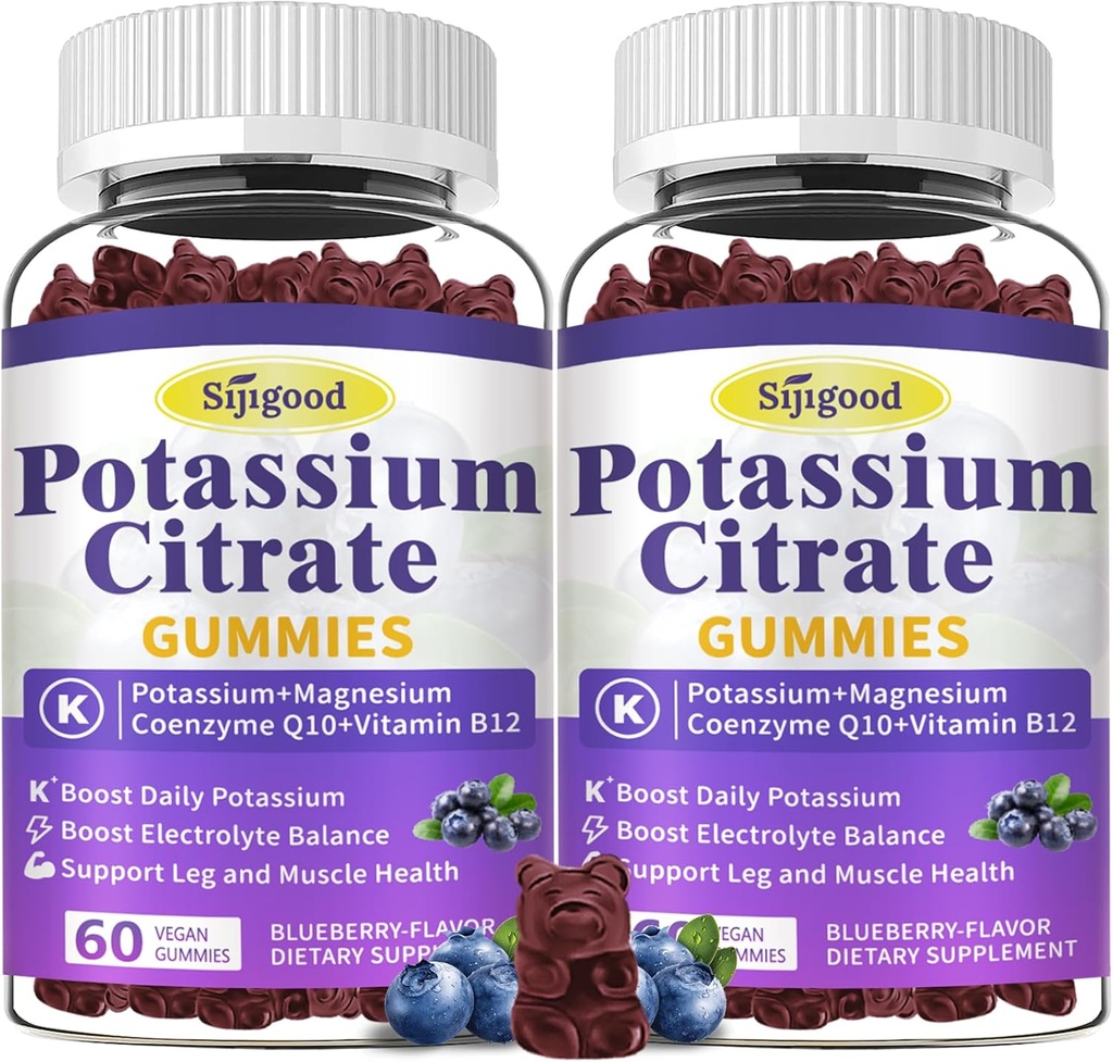 2 Pack kalium Citrát gumové, Draslík dodatek pro svalové zdraví, Leg Cramp Relief & Electrolyte Balance, Vegan, Non- GMO, Gluten- Free, Blueberry Flavor, 120 Počet