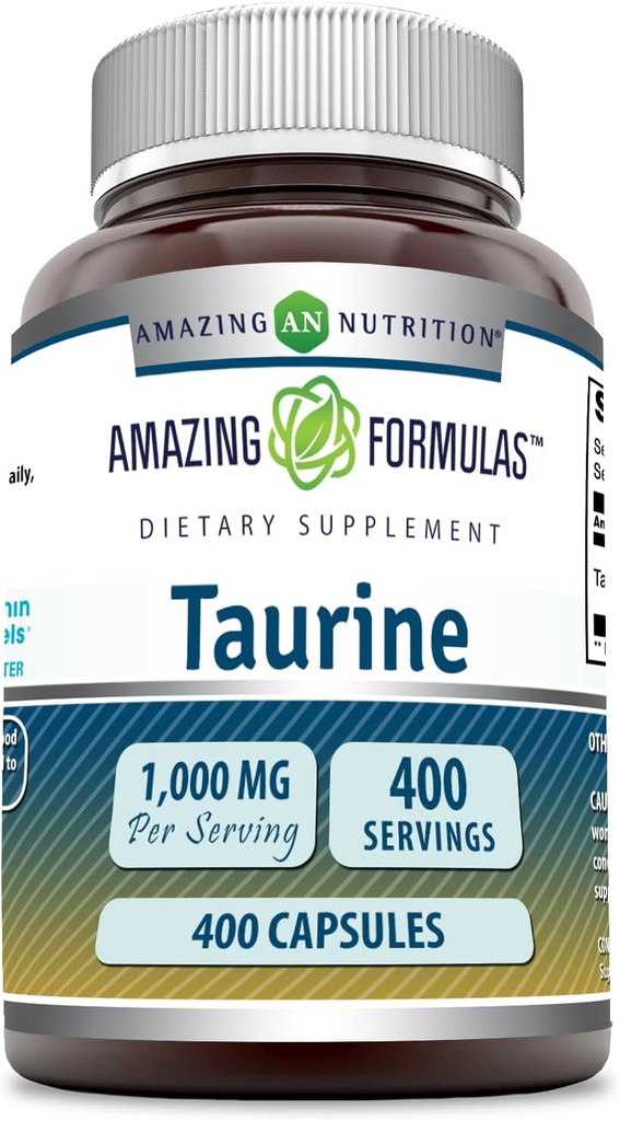 Amazing Applicas Taurin 1000mg Kapsle Amino Acid dodatek 124; Non- GMO AIIR 124; Gluten Free AII124; Made in USA (400 Počet)