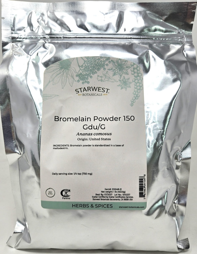 Bromelain Powder 150gdu - Ananas comosus, 1 LB, (Starwest Botanicals)