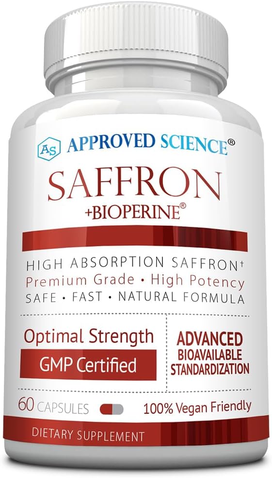 Schválená věda ® Saffron Standardizovaná na 3% Crocin, 2% Safranal - High- Absorpční BioPerine - Vegan, 60 Kapsle - Balení po 1