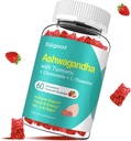 Ashwagandha Gummies s L-theanine, Ashwa Root dodatek Gummy pro ženy muže, 60 Jahodové ochucené gumy