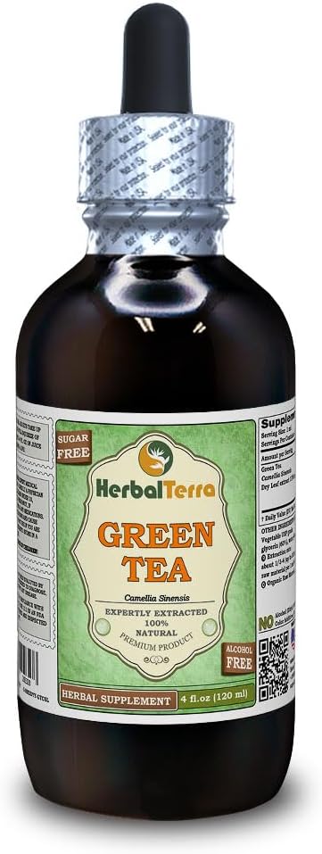 Zelený čaj (Camellia Sinensis) Glycerit, Organic Sured Leaves Alcohol- Free Liquid Extract (Značka: HerbalTerra, Proroudly Made in USA) 4 fl.oz (120 ml)