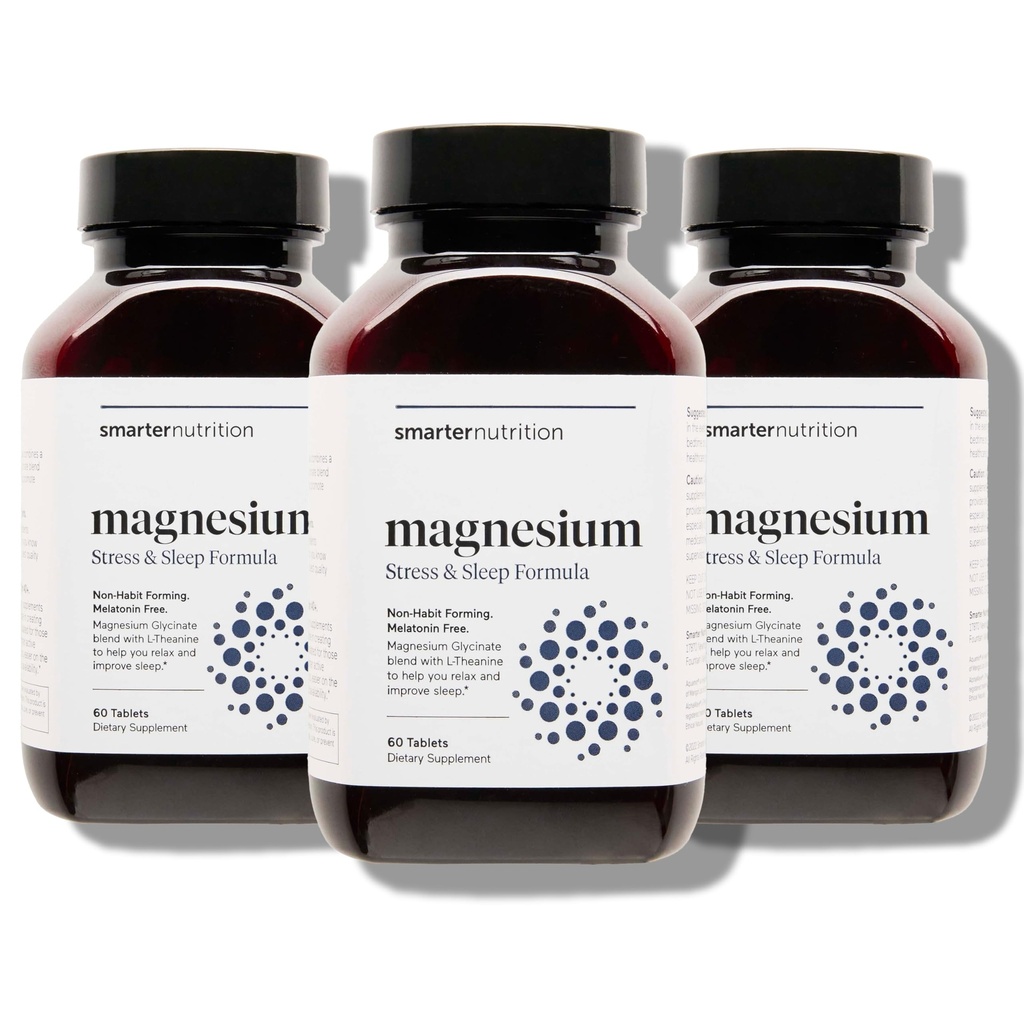 Smarter Nutrition Magnesium Complex - Chelated Magnesium Glycinát + Citrát, Malate for Sleep, Relaxation, Muscle & Nerves + Clinically Proven L- Theanine, Non- GMO- 180 Tablet [90- Day Supply]