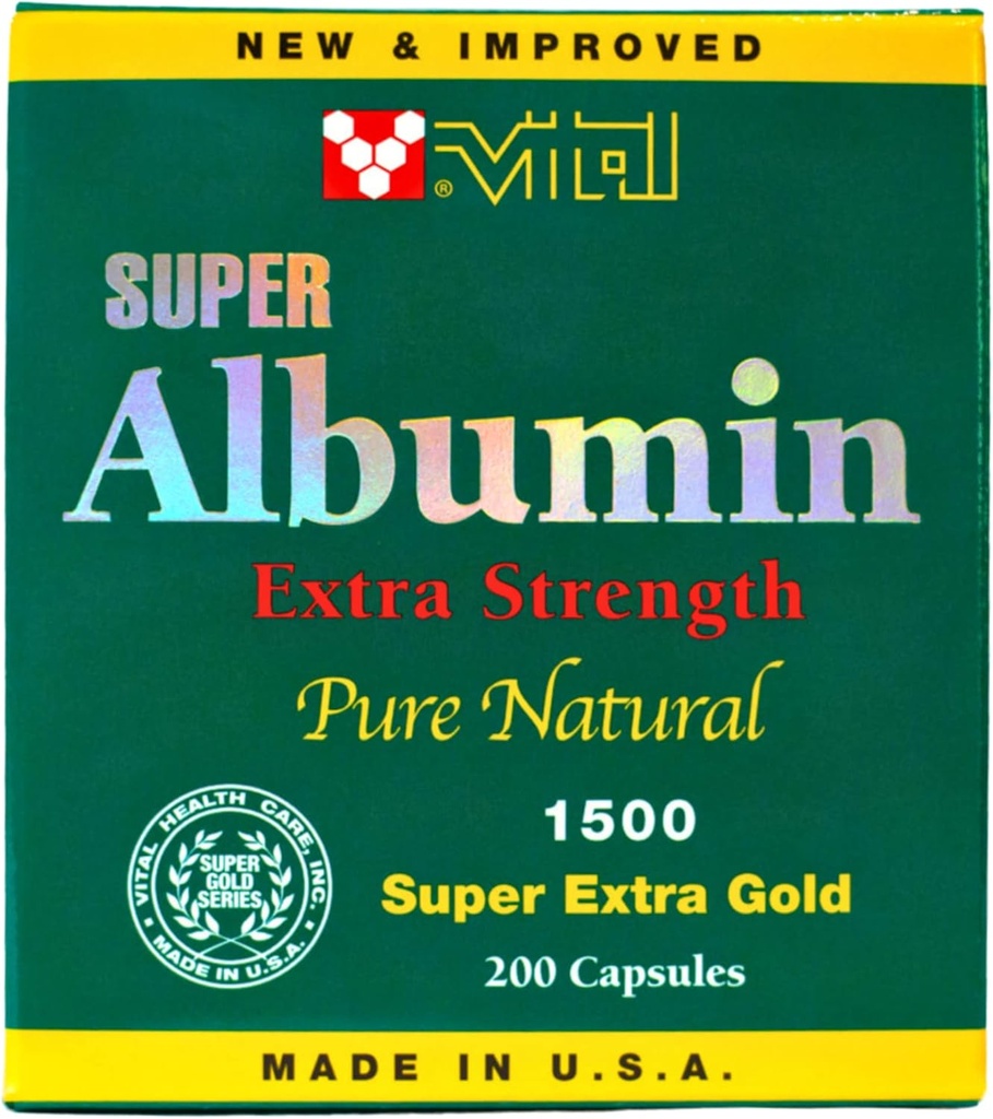 Nové a vylepšené Super Albumin Gold Extra Strenth 1500 mg 200 Kapsle