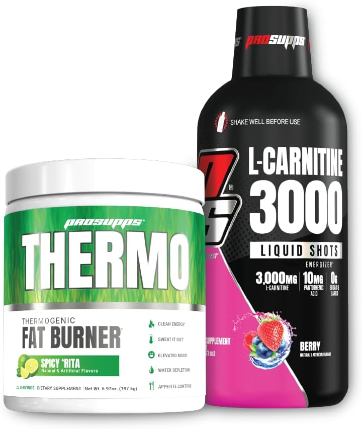 PROFUPS Thermo Fat Burning Thermogenic Powder Spicy Rita a 3000 L- karnitin Berry - Řízení hmotnosti a předcvičení - Energie, nálada, kontrola chuti -