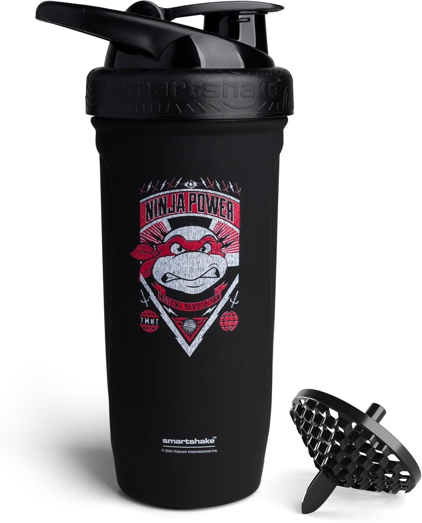 Smartshake TMNT Ninja Power Reforce Stainless Steel Shaker Bottle 900 ml OF 124; 30 oz - Leakproof Screw-on Lid - BPA Free - Unisex - Black