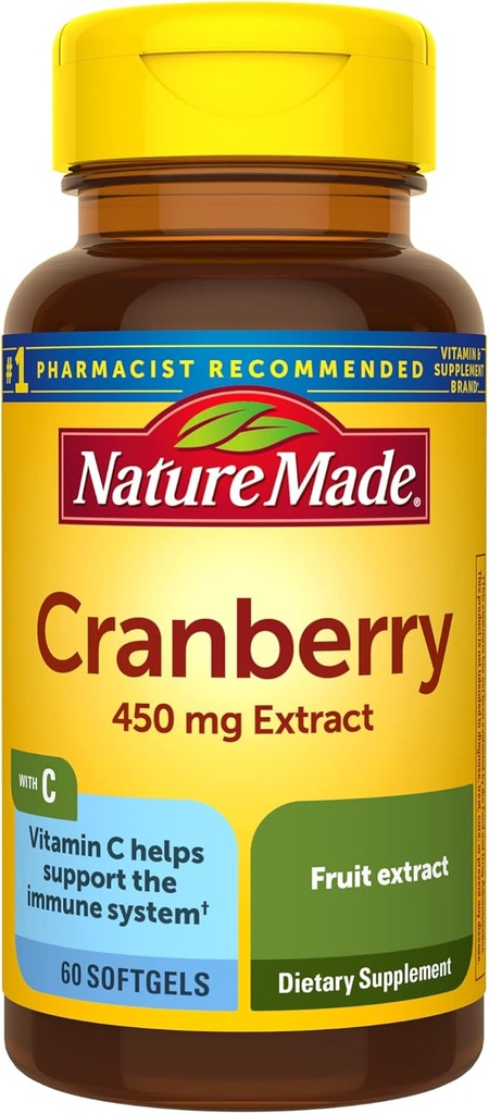 Nature Made Cranberry s vitamínem C, Dietní dodatek pro imunitní a antioxidační podporu, 60 Softgels, 30 denní dodávky