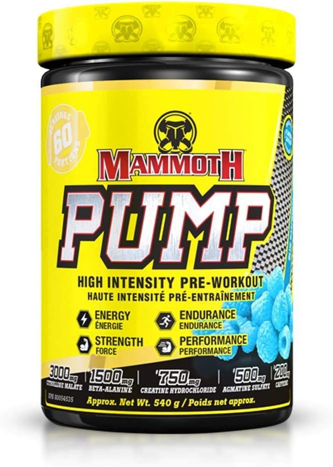 MAMMOTH PUMP - Předcvičení prášek, Superior svalová čerpadla, zvýšit sílu a vytrvalost, Explozivní energie a energie dodatek, zvýšené zaměření, rychlé zotavení, snížená citlivost (60 Slouží, modrá
