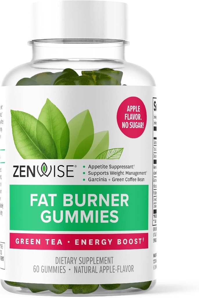 Zenwise Zdraví Hořák Gummies - Appetite Conpressant for Weight Loss with Green Tea Extract and Garcinia Cambogia for Metabolism + Green Coffee Bean and Raspberry Ketone - 60 Count Apple Gummies