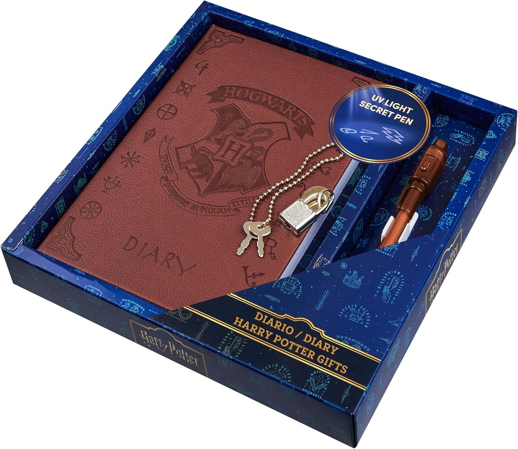 Harry Potter Locable Diary s UV neviditelným inkoustem Pen pro děti, Teens, Secret Journal with Key, Lined Pages, Stationery Supplies, dárky pro děti (Brown UV Pen)