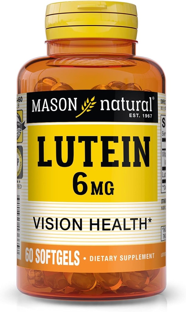 Mason Natural Lutein 6 mg s vitaminem E, 2 měsíční zásoba, zdravé vidění a funkce očí, podporuje normální oční zdraví
