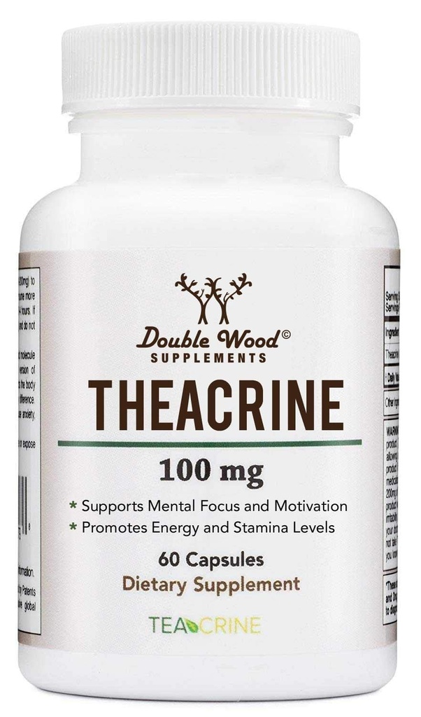Teakrine (Teacrin) 100 Mg, 60 Kapsle - Energy and Focus Supplement (Podobně jako Kofeinové pilulky, ale jemnější a delší trvání) Non- GMO a gluten zdarma Double Wood