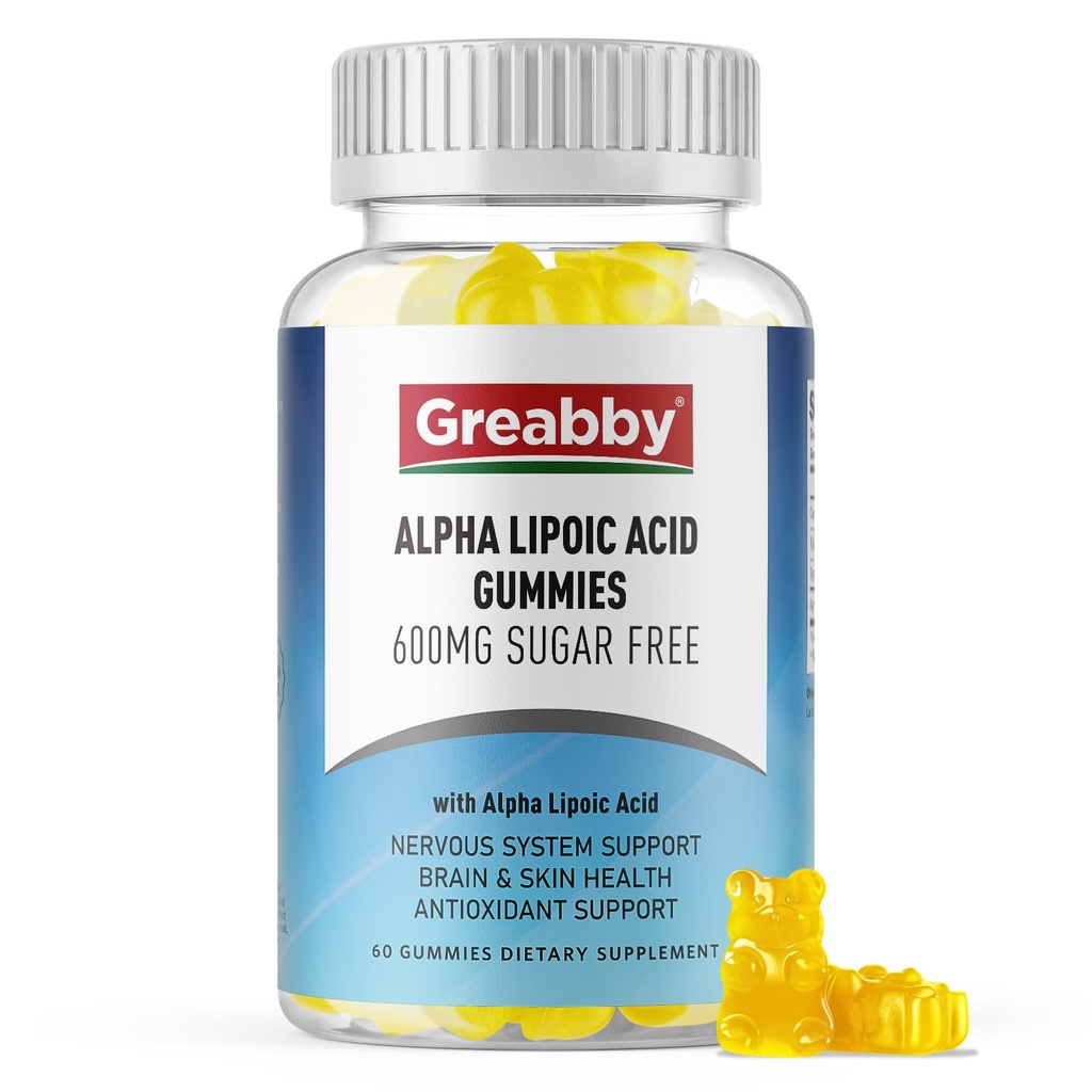 Alpha Lipoic Acid 600mg Gummies, Sugar Free Chewable R Lipoic Acid dodatek pro antioxidant a podporu nervového systému, Brian & Skin Health, Ananas Flavor, 60 Počet