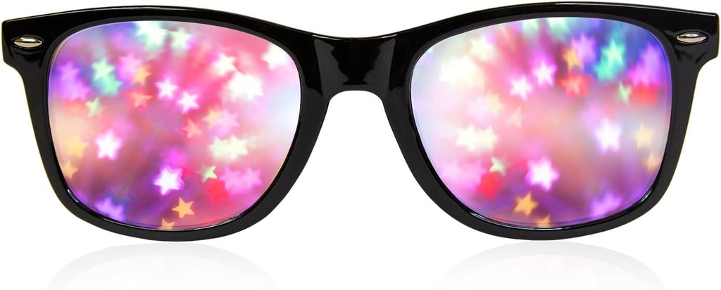 GLOFX Black Frame Star Difraction Brýle - Laser Etched for Stunning Starburst Light Effects, Flexible & Durable, Perfect for Raves & Festival