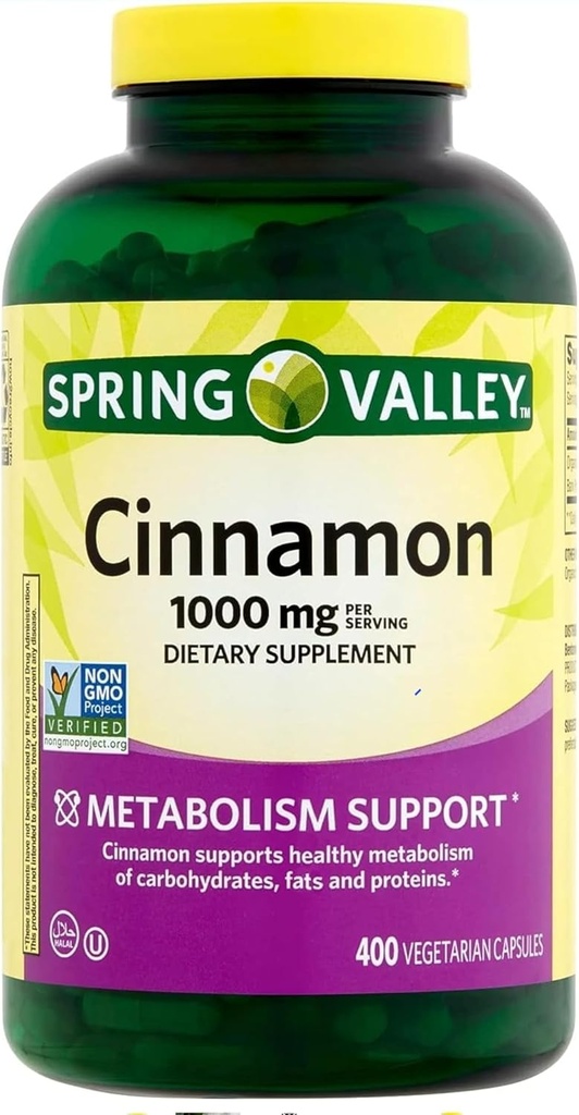 Jarní údolí Skořice dodatek 1000mg, 400 Vegetariánské kapsle, Obsahuje Cassia, ne Ceylon. Bylinný dodatek pro General Wellness. Luall