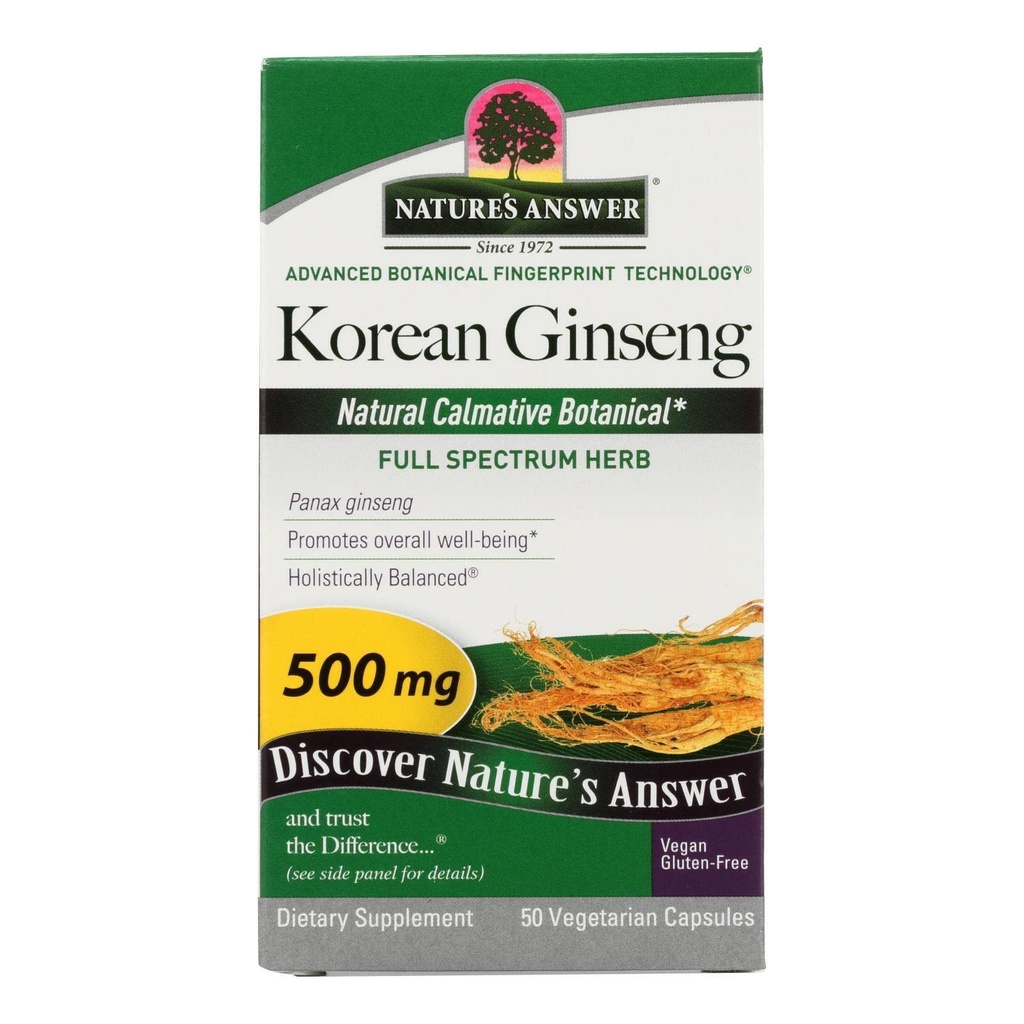 Příroda odpověď Korejské ženšen 124; Podporuje Focus & Paměť 124; Vegan, gluten- Free, Non-GMO & Kosher Certified Of124; 50ct