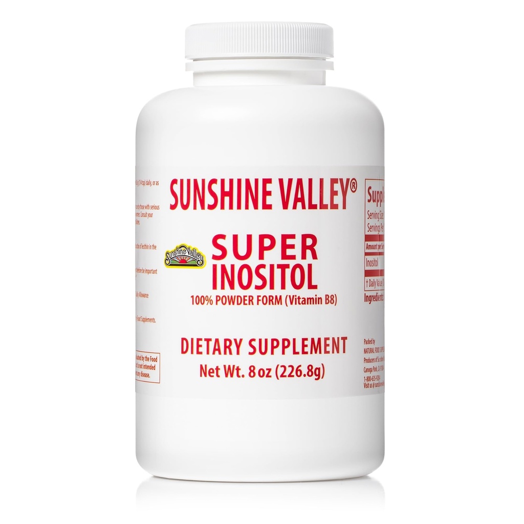 Sunshine Valley ® Super Inositol, Vitamin B8 Práškový doplněk stravy, Přírodní PCOS doplněk plodnosti, Hormonální bilance & Zdravá Ovariální funkce Podpora - 8oz