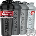 VELOMIX -4 Pack - 28 oz Lahvičky s proteinem pro proteinové směsi - 4x Wire Whisk CUP 124; Leak Proof Shaker Cups pro proteinové třepačky 124; Lahvička s proteinem (Silver Mix)