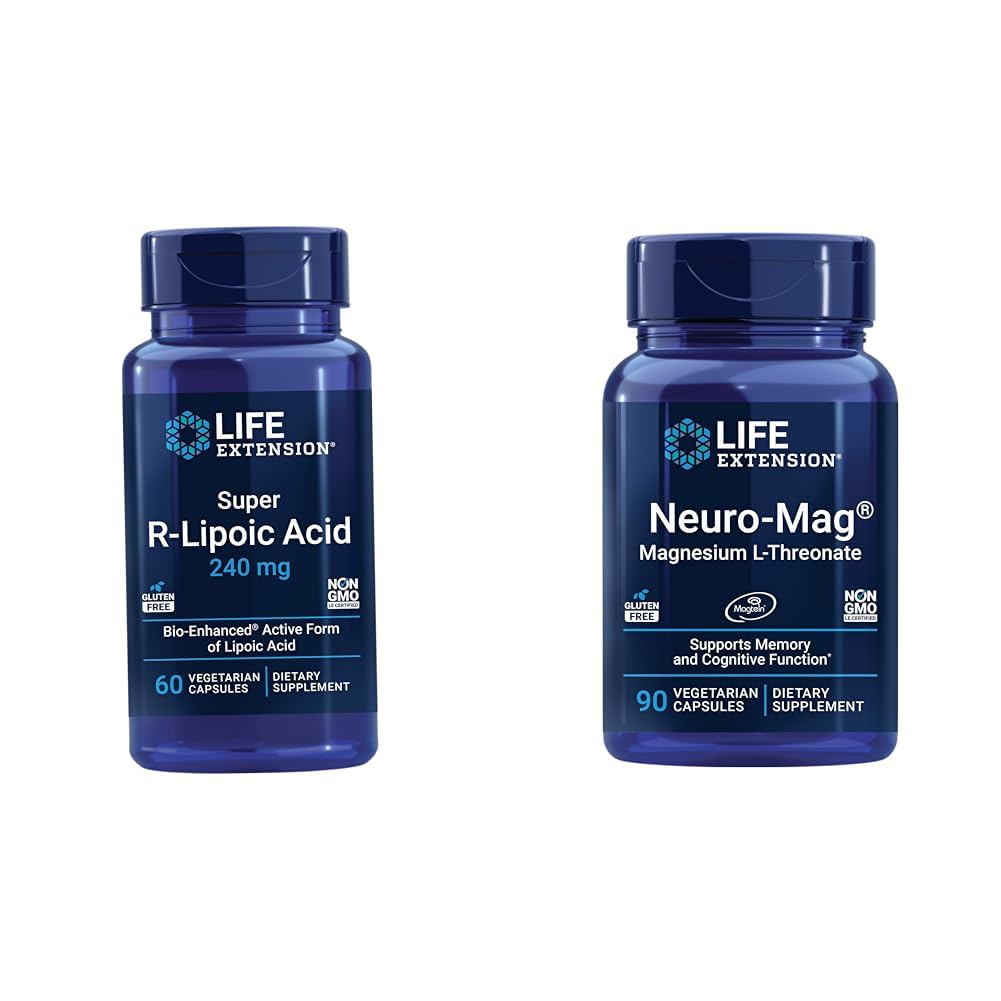 Life Extension Super R-Lipoic Acid - Longevity Supplement for Oxidative Stress Defense & Neuro- mag Magnesium L-threonate, Magnesium L-threonate