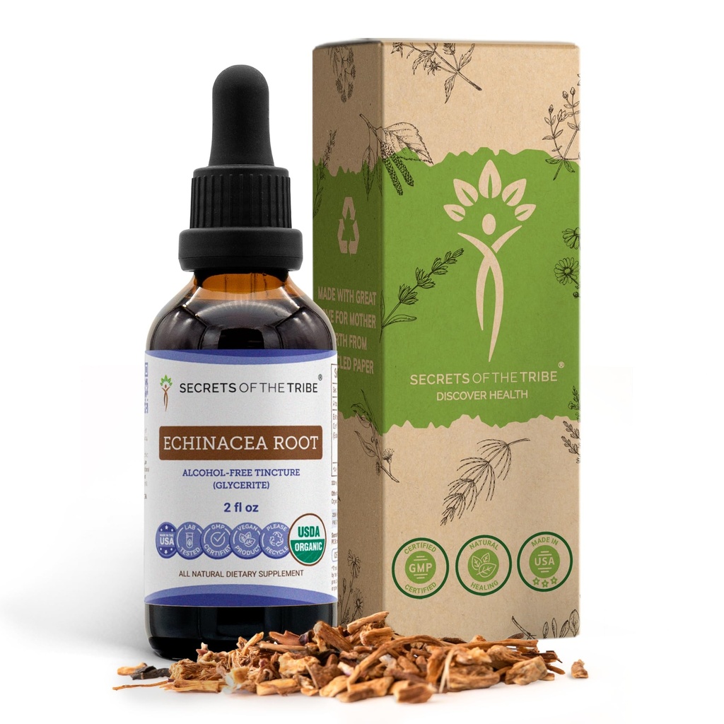 Echinacea Root USDA Organic Tincture PHAR124; Alkoholo- Free Extract, high- potency Bylinné kapky, imunitní systém Zdraví PHAR124; Vyrobeno ze 100% Certified Organic Echinacea Root (Echinacea Purpurea) 2 oz