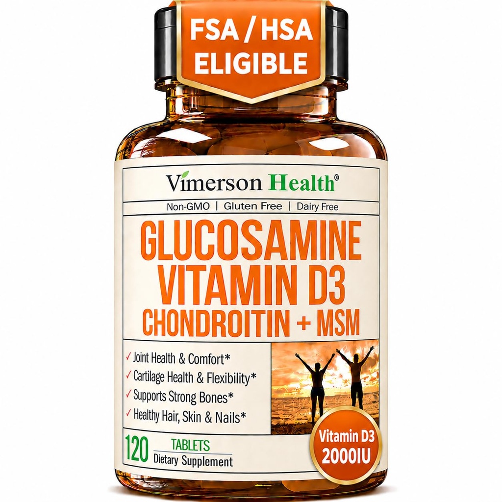 Glucosamine Chondroitin s vitaminem D3 2000IU - FSA Způsobilé Společné doplňky pro muže a ženy - Společné zdraví, Vlasové kožní nehty, Kostní zdraví & Komfort s MSM, Vit D, Bromelain & Boswellia - 120 Tabs