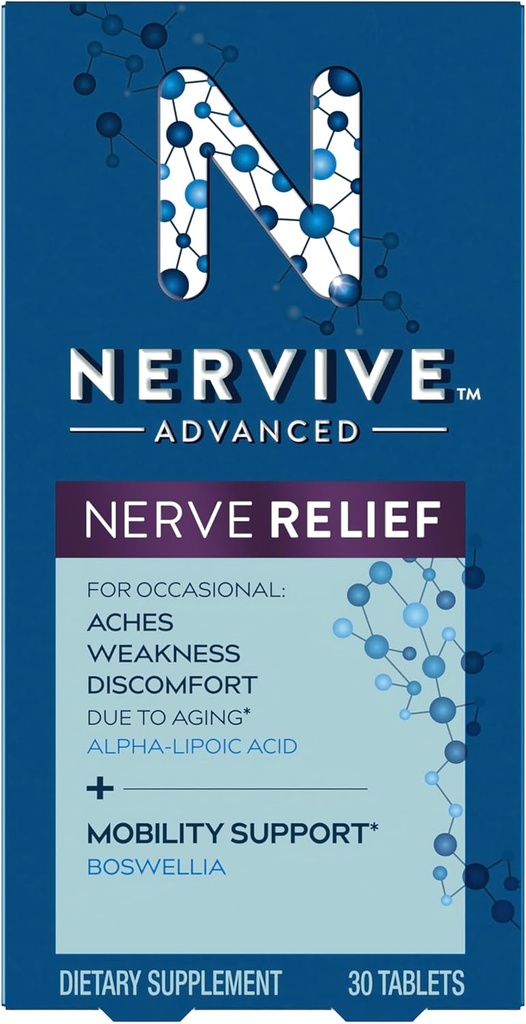 Nervive Advanced Nerve Relief + Mobility, s Alpha Lipoic Acid pomoci snížit Nerve Aches, Slabost, & Discomfort * † a Boswellia podporovat mobilitu *, Vitamíny B12, B6, B1, 30 Tablety