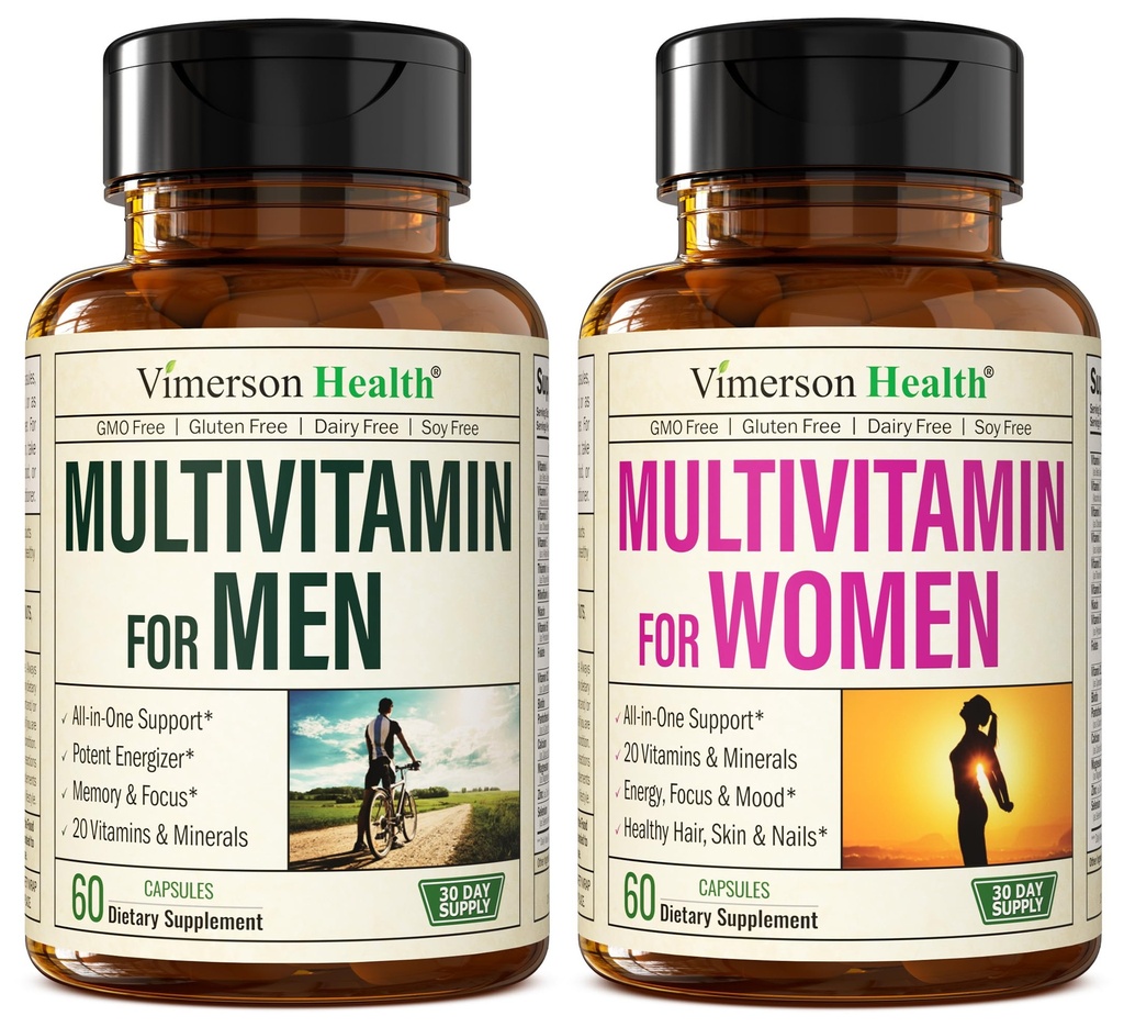 Multivitamin Multiminerální doplněk pro muže + Ženy 2-láhev Bundle. Zdravá imunitní reakce, silné klouby a kosti, Oční zdraví, Podpora trávicího systému, Antioxidant Vlastnosti