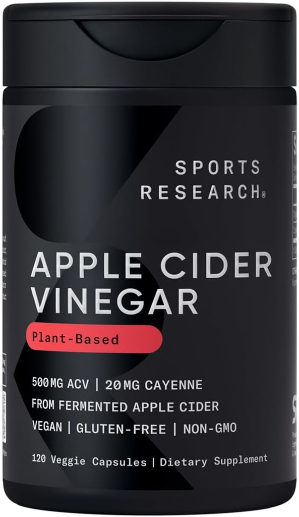 Sportovní výzkum jablečný ocet s Cayenne Pepper 124; Vyrobeno z organického fermentovaného jablečného moštu - non-GMO projekt ověřený & Vegan Certified (120 Veggie Kapsle)