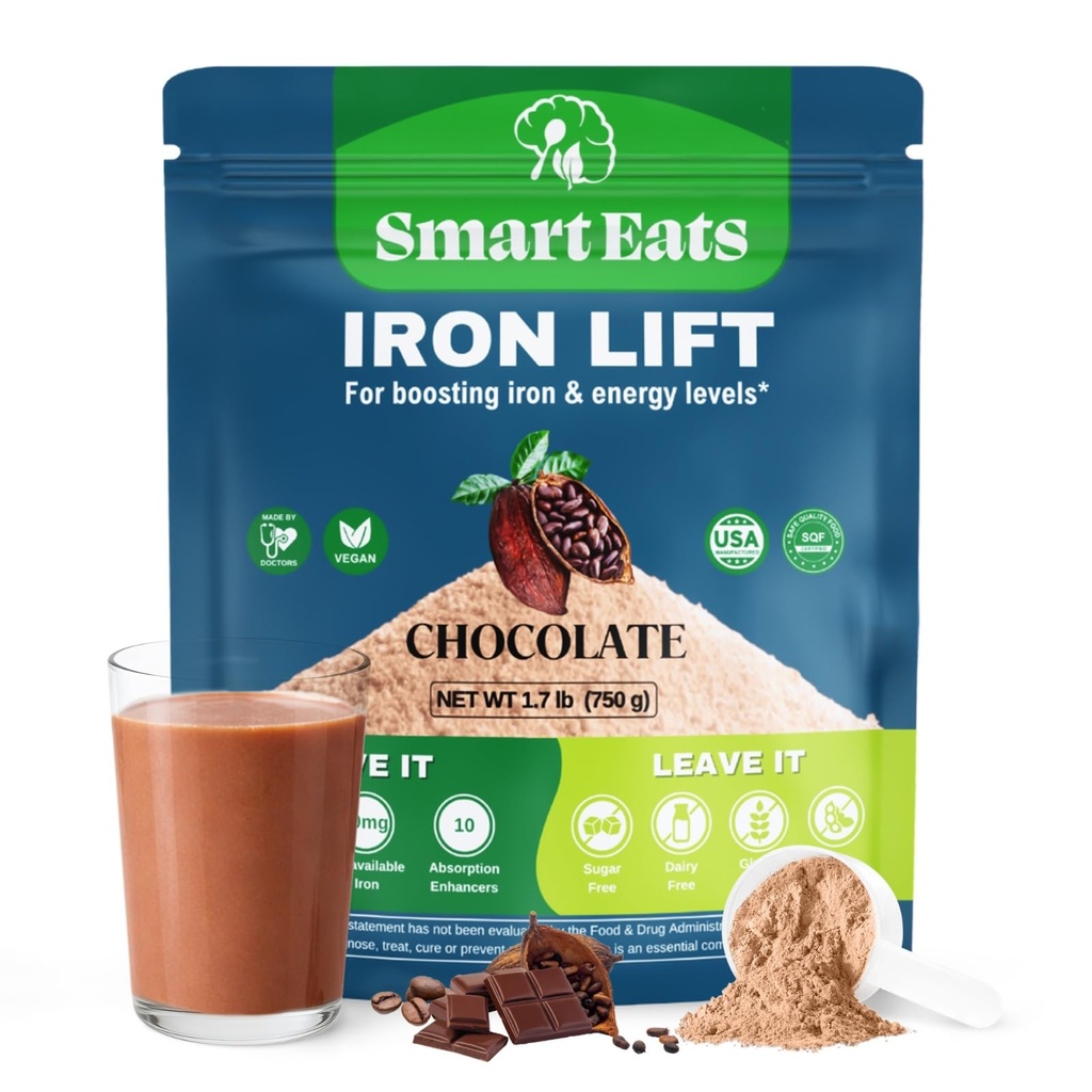 Smart Eats - Železný prášek 124; Vysoce Absorbované 124; Avoids Vegetan 124; Kompletní výživa: Protein, Vitaminy, Vlákna, Antioxidanty 124; Dělá chutné nápoje & Shakes 124; Veganské 124; Čokoláda Flavor 124; 30 Kopule