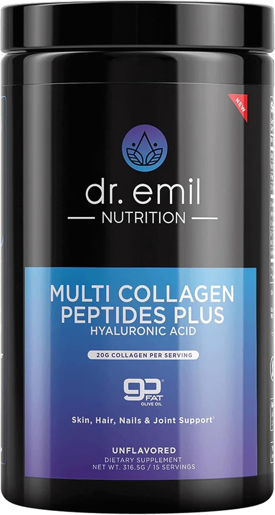 DR. EMIL NITRITION Multi kolagen Peptidy Powder - 20g neochuceného hydrolyzovaného kolagenového proteinu Powder with Hyaluronic Acid for Hair, Skin, Nails and Joints - 15 Serings