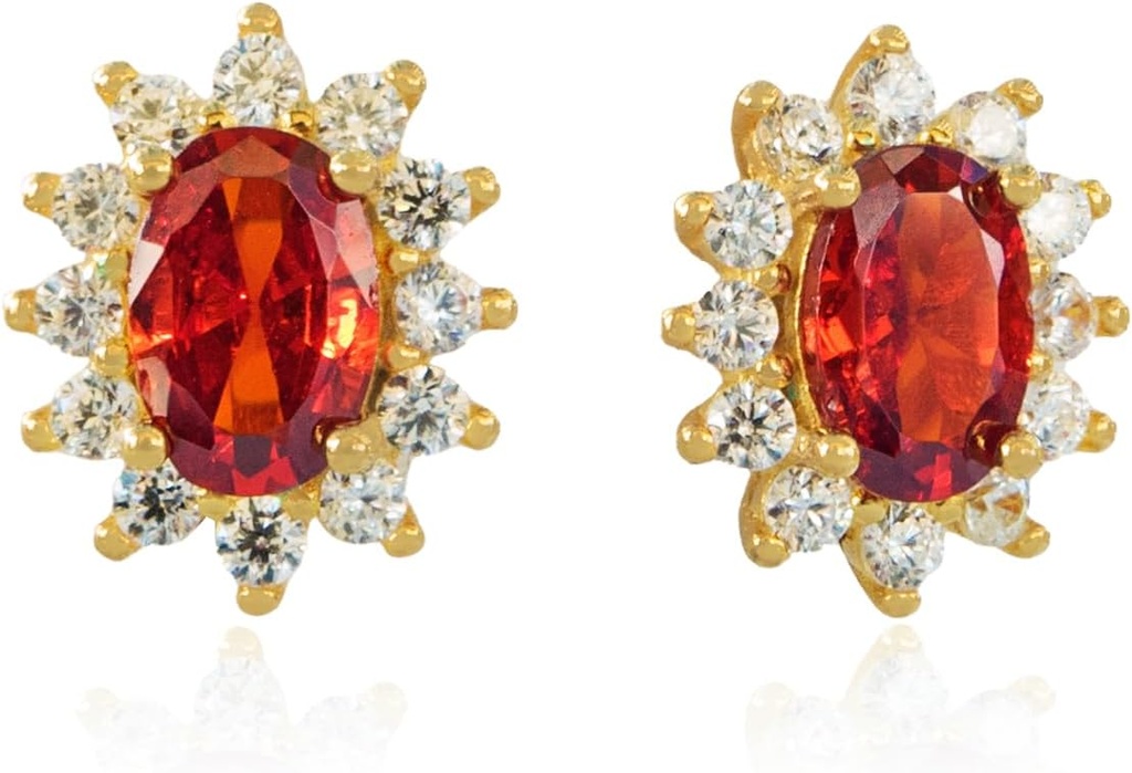 14K Žluté zlato pokovené 925 Sterling Silver Red Cubic Zirconia Náušnice pro ženy