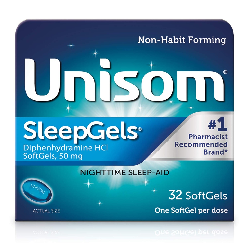 Unisom SleepGels, Nighttime Sleep- aid, Difenhydramine HCI 50 mg, 32 SoftGels